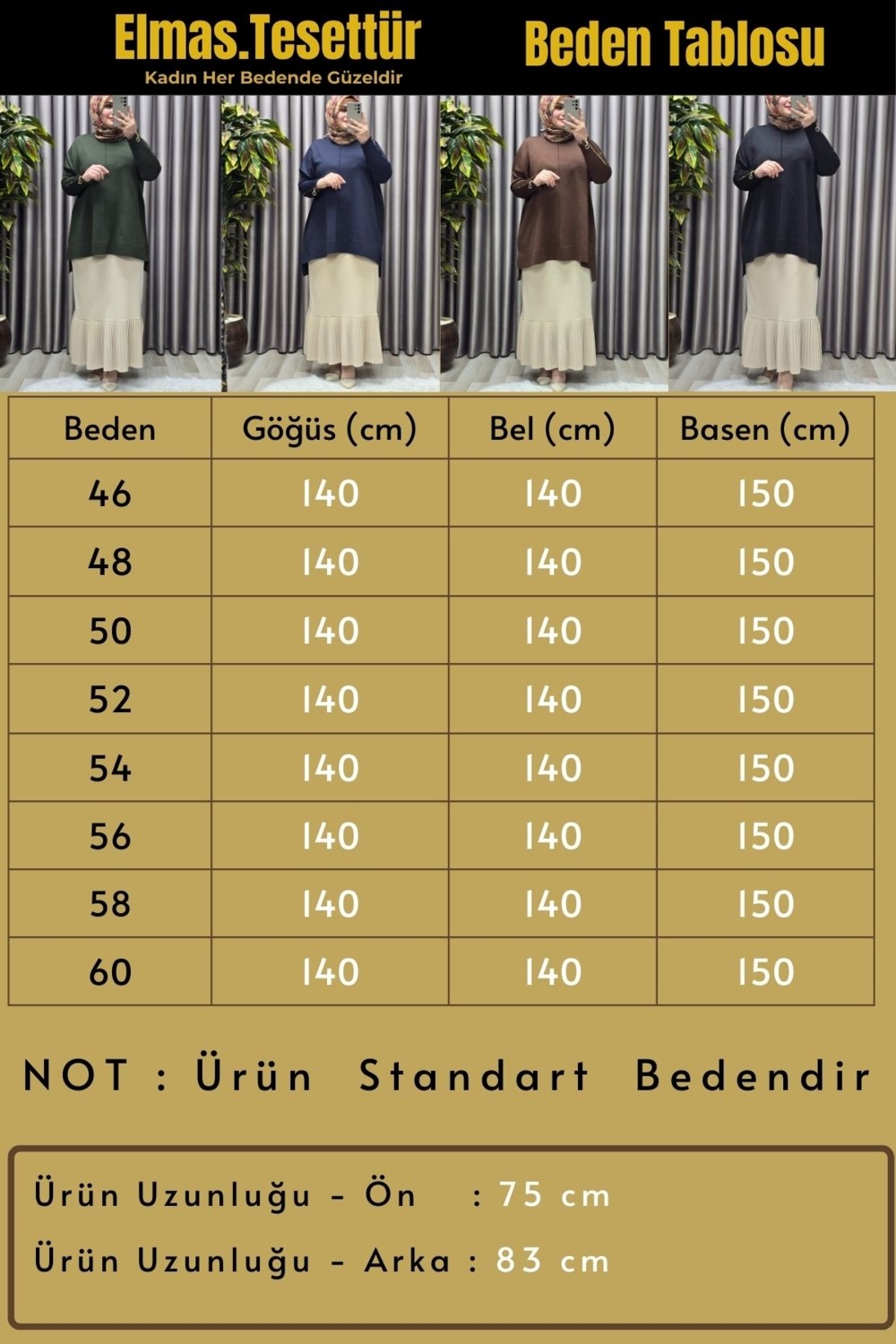 Elmas Tesettür Kadın Giyim Büyük Beden Kolu Düğmeli Fitilli Triko Hırka görsel 3