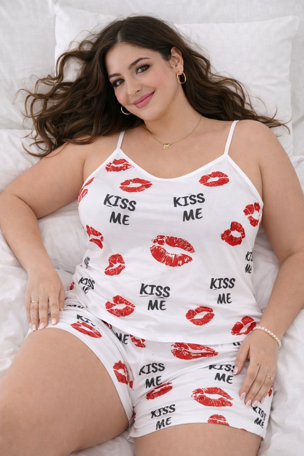Süsen Lingerie Kırmızı Kalp Desenli Kadın Büyük Beden Gecelik Takımı, Kaliteli Kadın Gecelik Takım