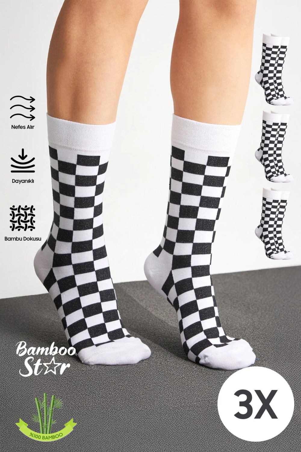 Bamboo Star Bambu Kadın Lastiksiz Beyaz Soket Dikişsiz Premium Çorap 3'lü Paket / Sıkmayan Çorap / Iz Bırakmaz