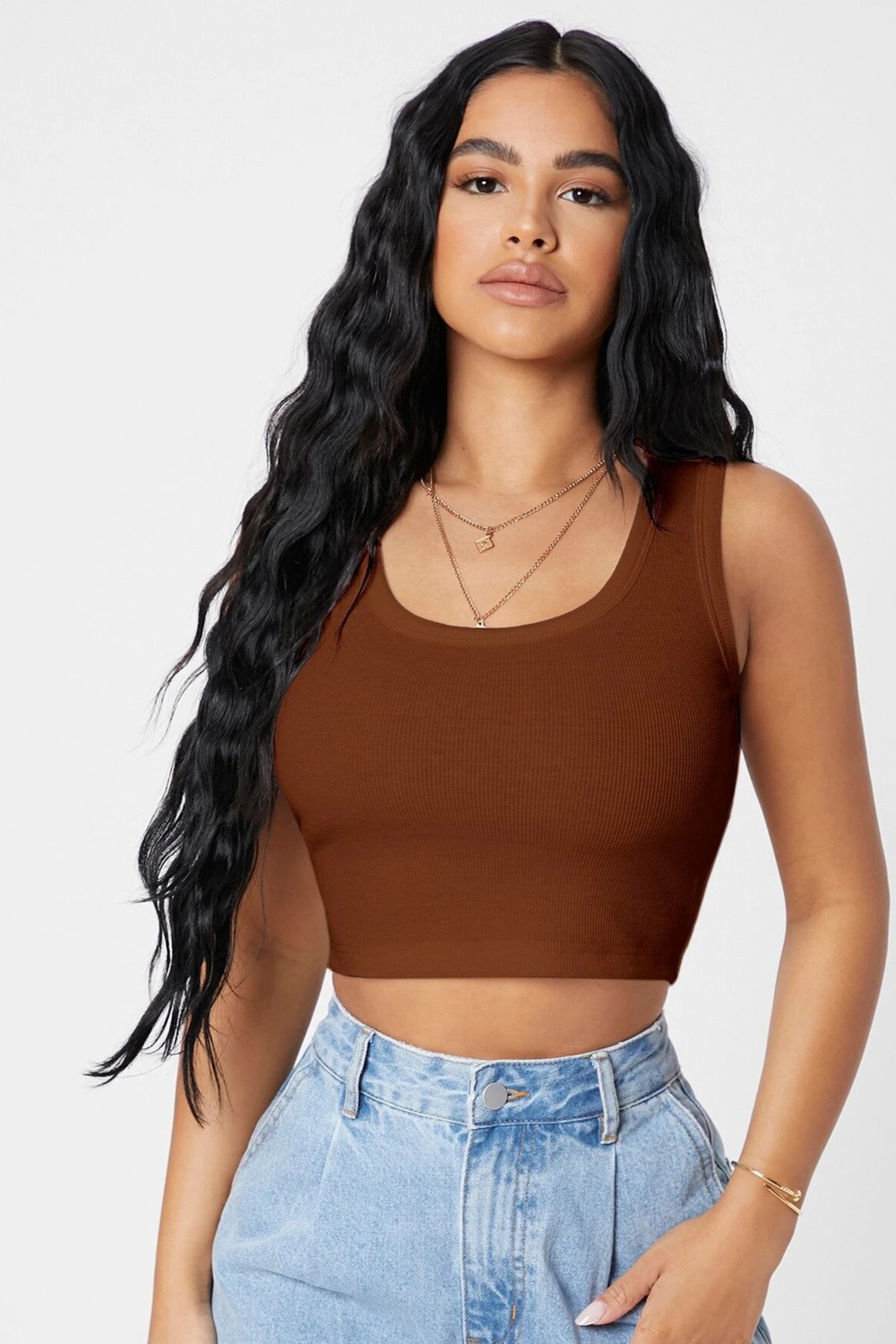 Fantastik Store Kadın Kahverengi Kare Yaka Crop Top Bluz
