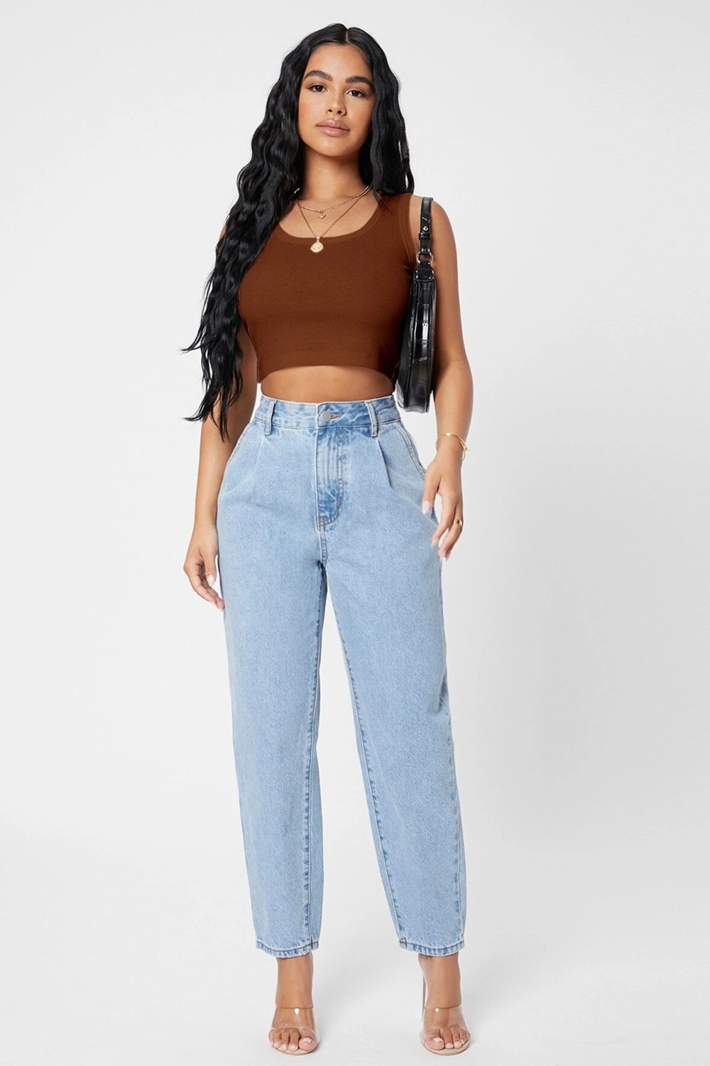 Fantastik Store Kadın Kahverengi Kare Yaka Crop Top Bluz görsel 3