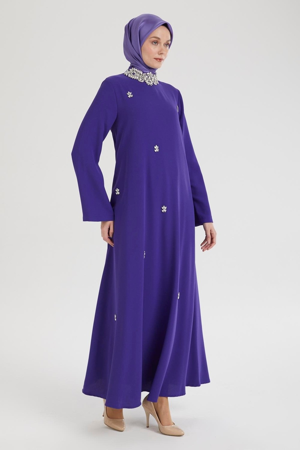Armine Taş Detaylı Salaş Kesim Elbise-Morcivert 25YT905 görsel 5