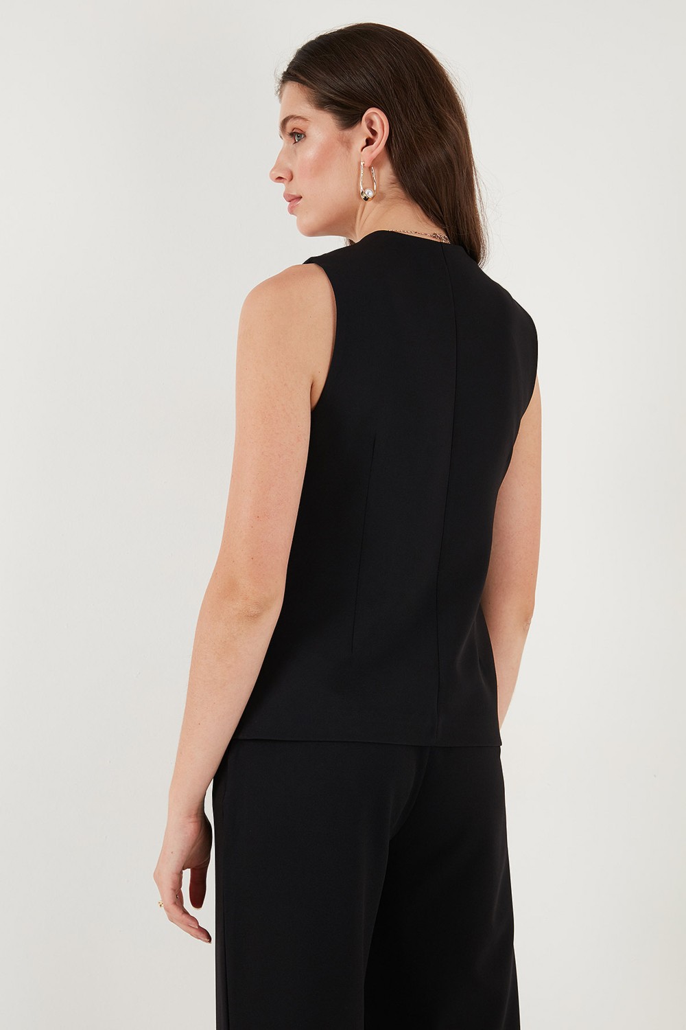 Lela Regular Fit Bisiklet Yaka Kolsuz Düğmeli Basic Bluz Yelek Bayan Yelek 65200004 görsel 7