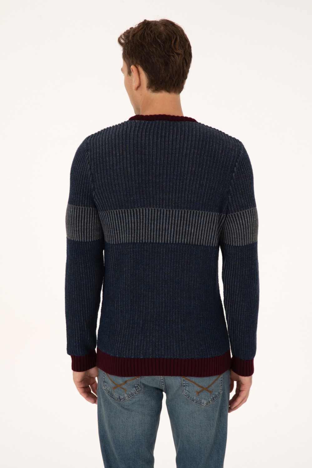 U.S. Polo Assn. Erkek Slim Fit Bisiklet Yaka Lacivert Kazak 50314958-VR033 görsel 5