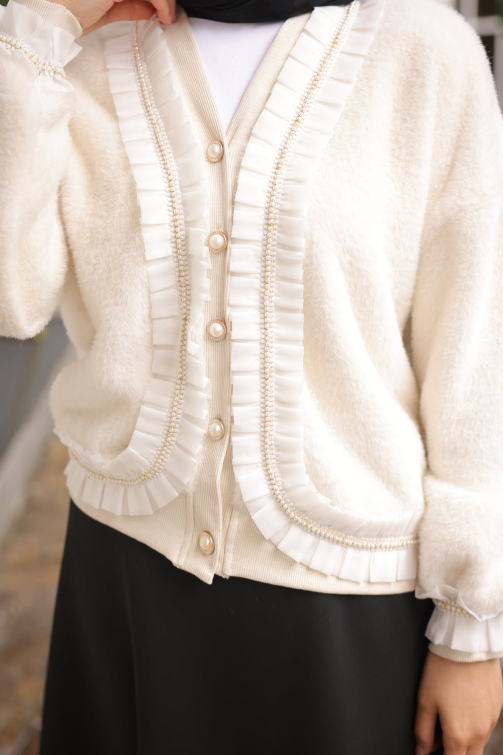 İmaj Butik Siyah Piliseli Taş Detaylı Angora Yumoş Triko Hırka görsel 6