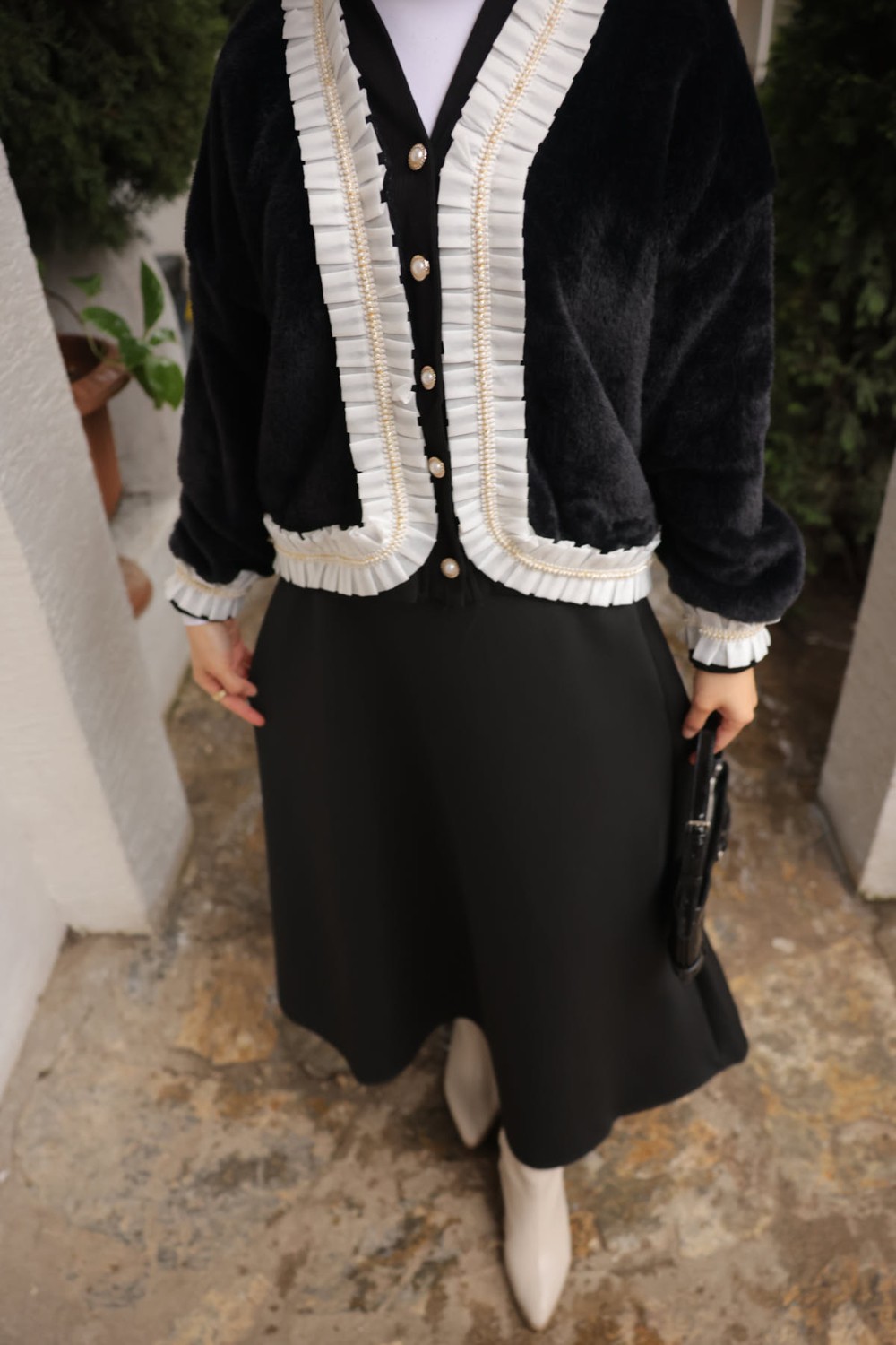 İmaj Butik Siyah Piliseli Taş Detaylı Angora Yumoş Triko Hırka görsel 3