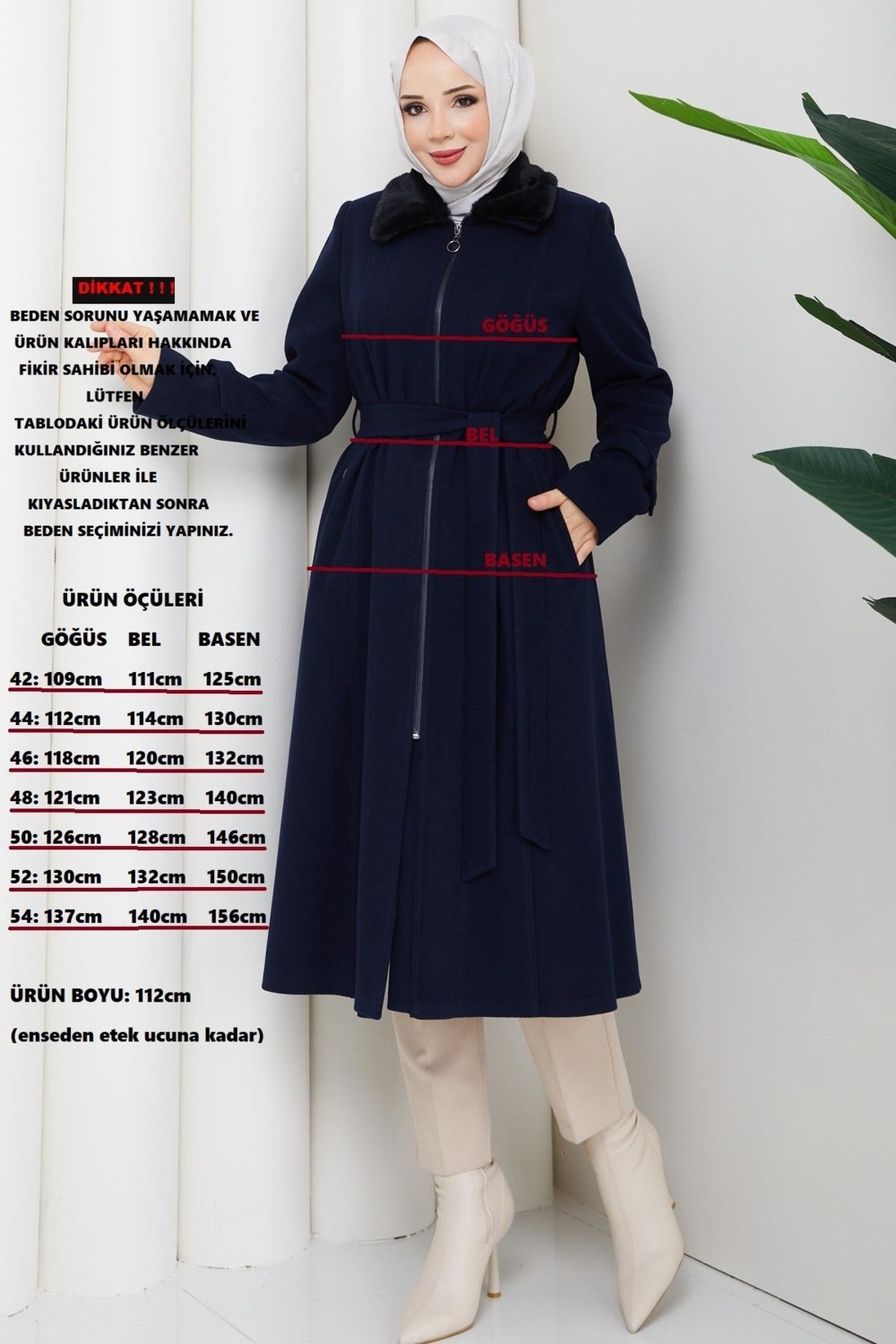 Günay Karaca Büyük Beden Kışlık Kaşe Kadın Kaban Lacivert 2608 Yumuşak Dokuma Kumaş ve Gömlek Yaka görsel 4