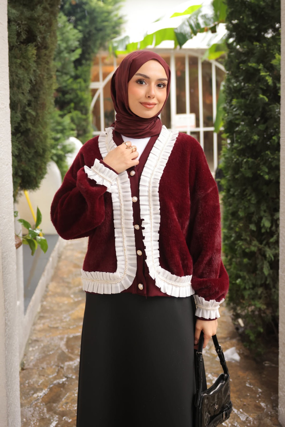 İmaj Butik Siyah Piliseli Taş Detaylı Angora Yumoş Triko Hırka görsel 8