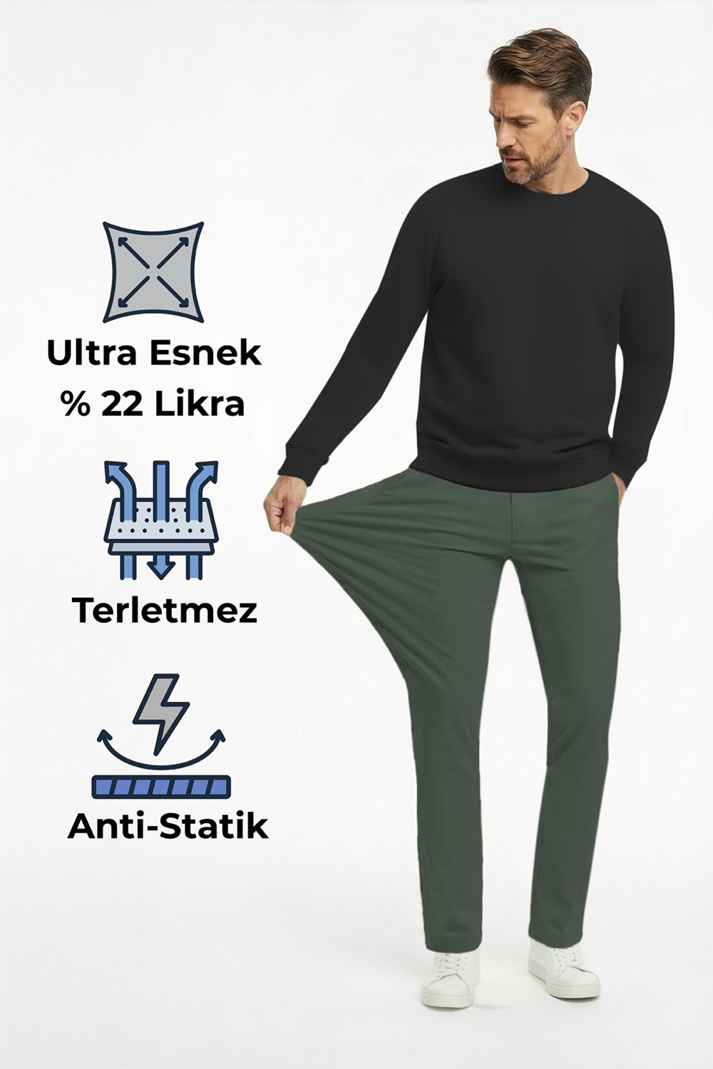 goffra Erkek Flexon Ultra Esnek Relaxed Beli Lastikli Jogger Pantolon Siyah M702-R0433-07 görsel 6
