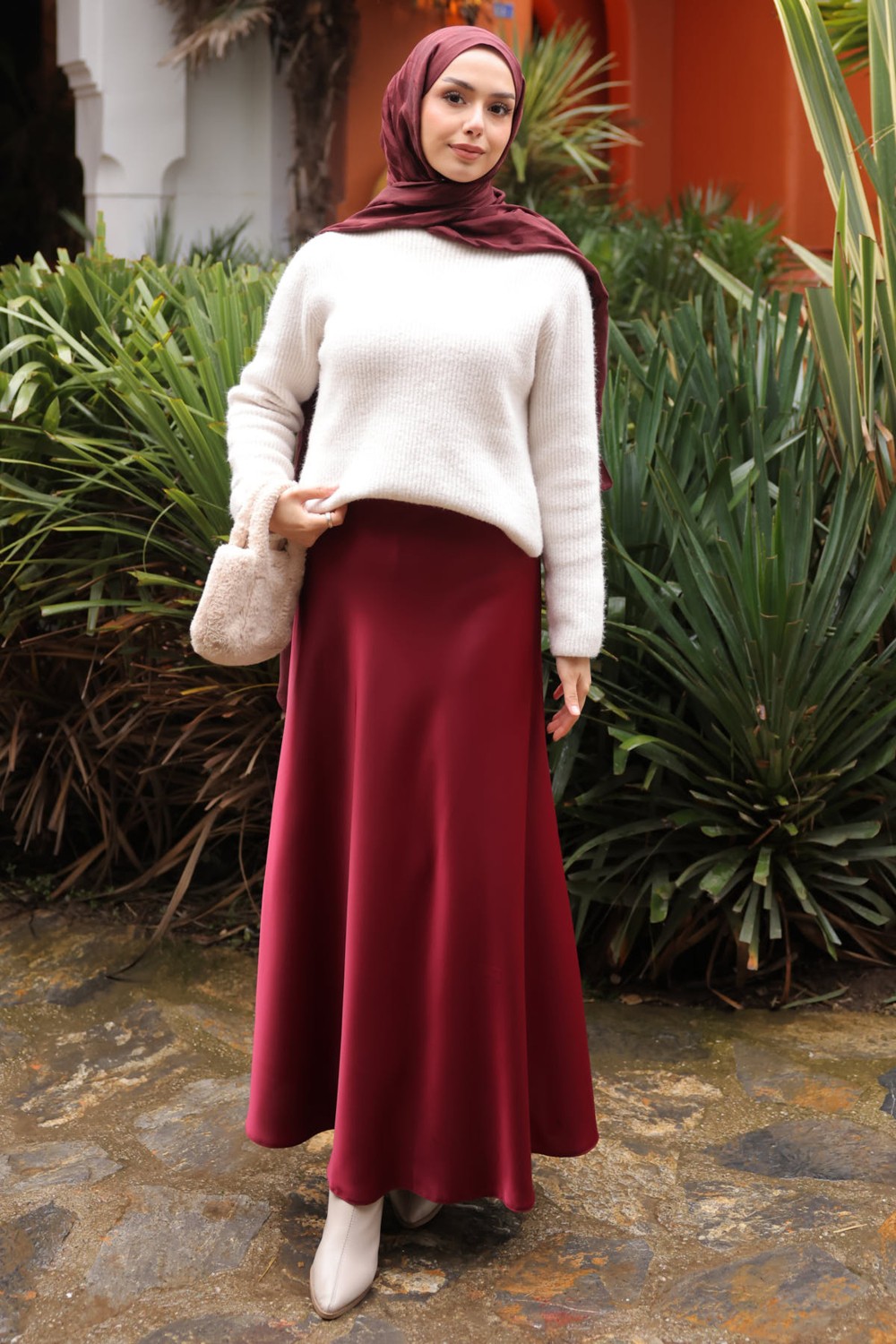 İmaj Butik Haki Uzun Saten Etek görsel 6