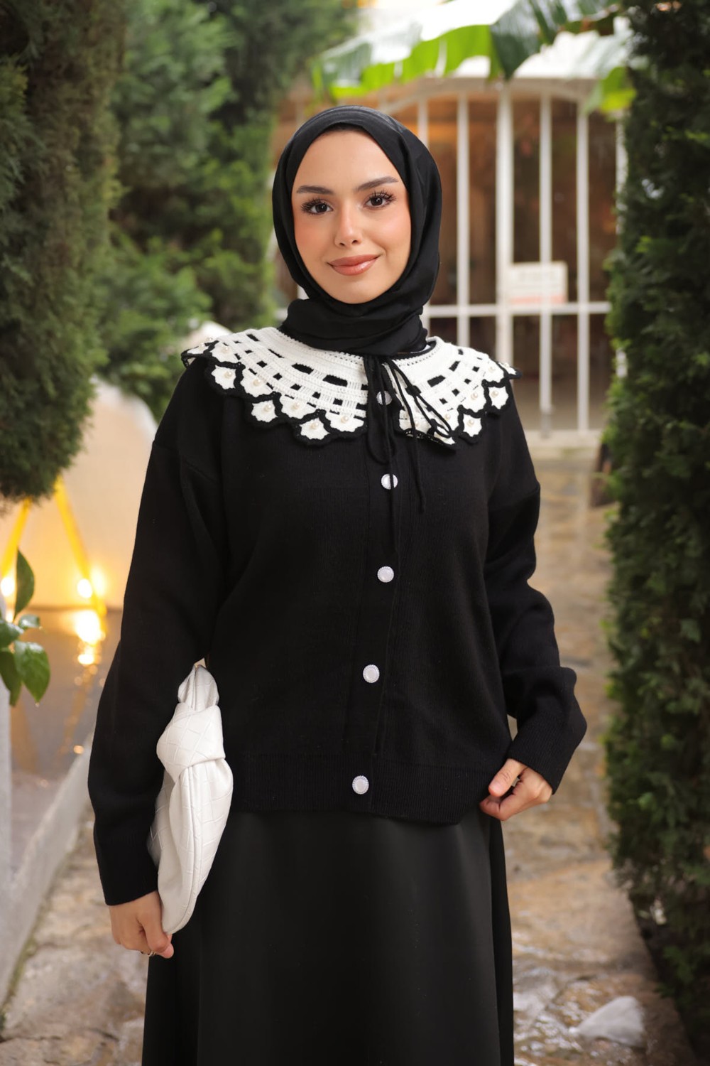 İmaj Butik Lacivert Yaka Dantel Detaylı Düğmeli Triko Hırka görsel 6