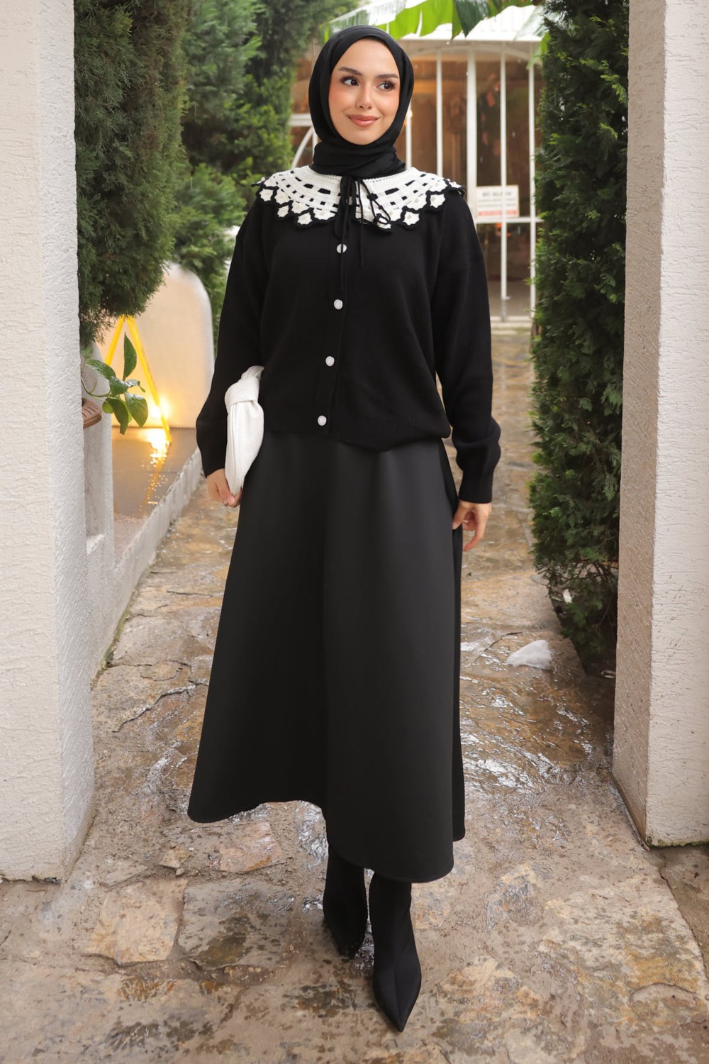 İmaj Butik Lacivert Yaka Dantel Detaylı Düğmeli Triko Hırka görsel 7