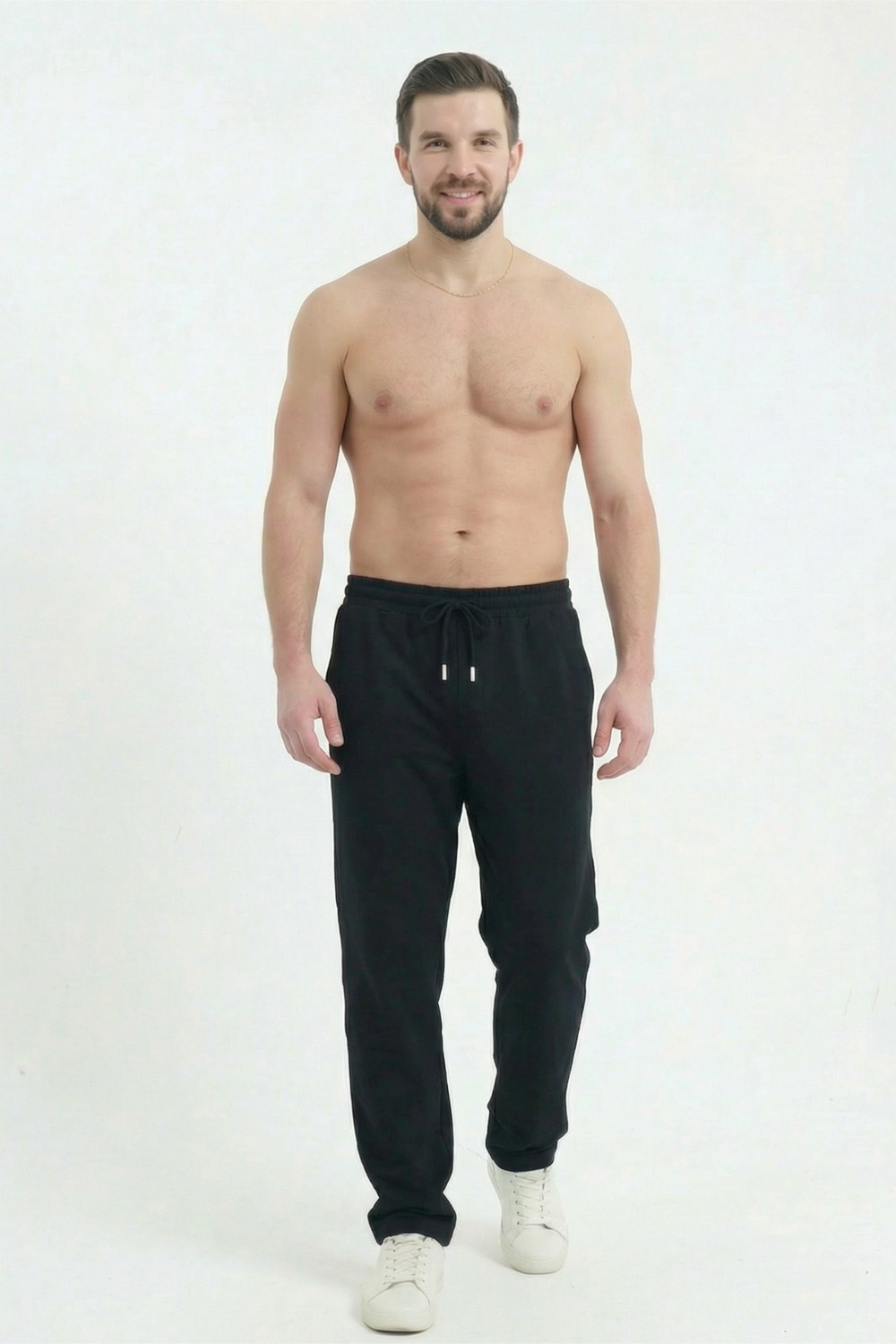 Veleno Erkek Siyah Baggy Bol Paça Oversize Relaxed 4 Mevsim Eşofman Altı Bol Paça 2 Iplik Tam Kalıp görsel 2