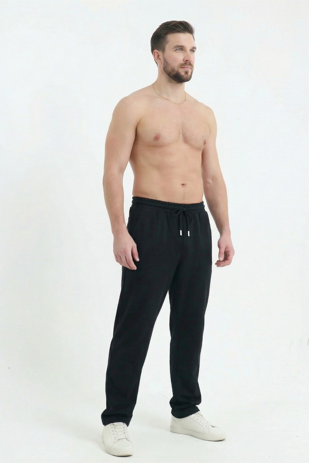 Veleno Erkek Siyah Baggy Bol Paça Oversize Relaxed 4 Mevsim Eşofman Altı Bol Paça 2 Iplik Tam Kalıp görsel 3