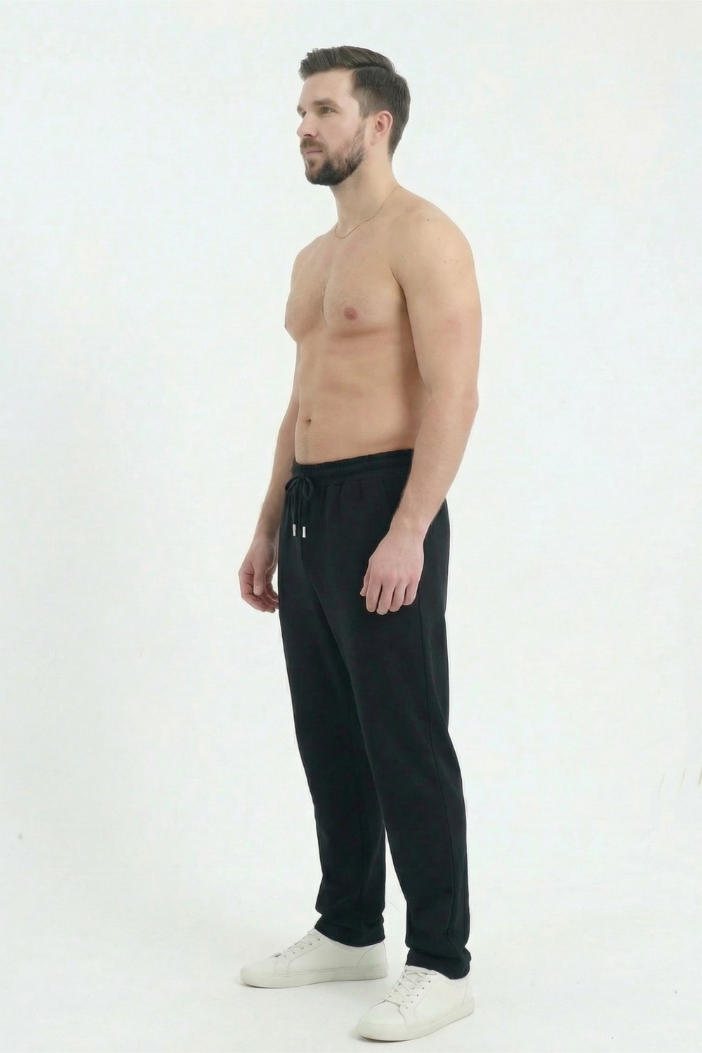 Veleno Erkek Siyah Baggy Bol Paça Oversize Relaxed 4 Mevsim Eşofman Altı Bol Paça 2 Iplik Tam Kalıp görsel 5