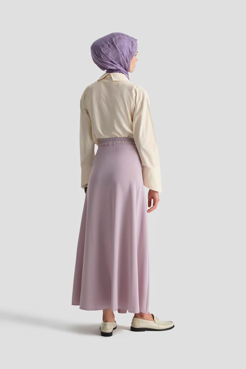 Armine Trend Düğme Detaylı Kloş Etek Lila 25YT113 görsel 4
