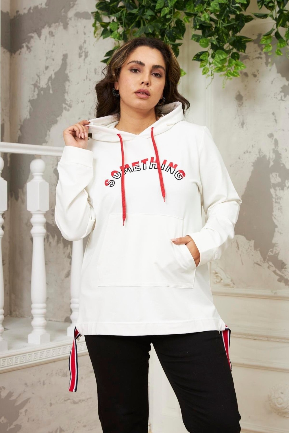 Rmg Nakışlı Büyük Beden Ekru Sweatshirt görsel 3