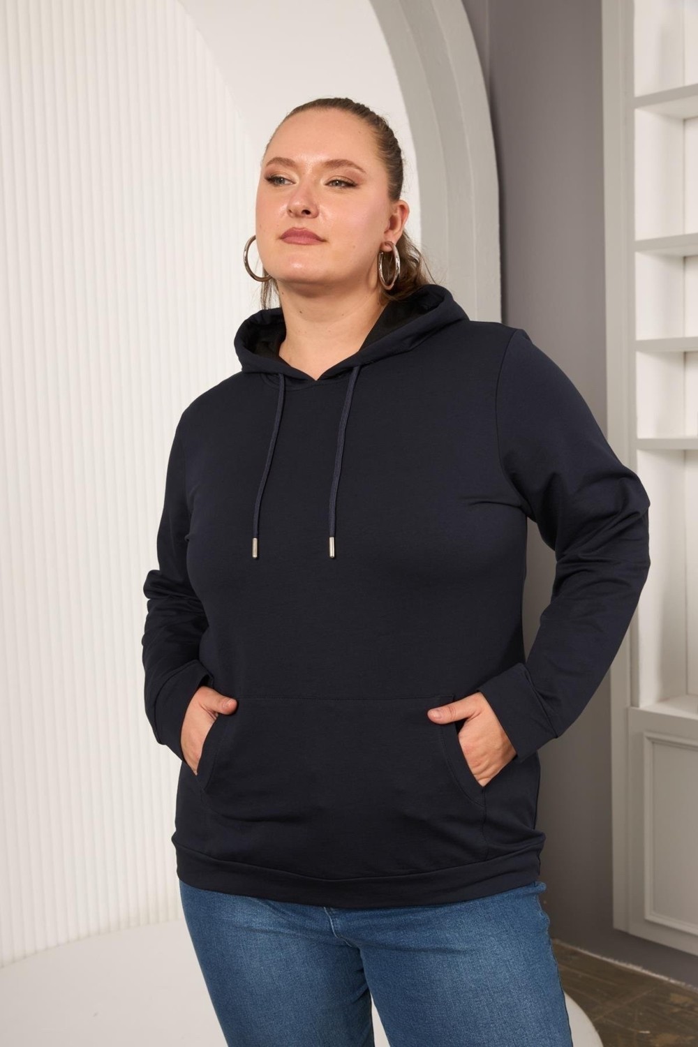 Rmg Kapşonlu Büyük Beden Haki Sweatshirt