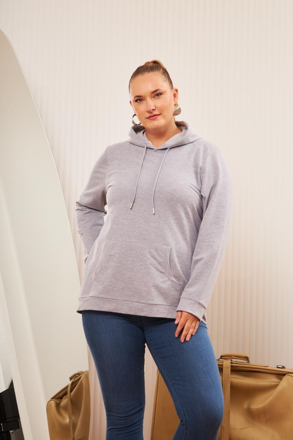Rmg Kapşonlu Büyük Beden Haki Sweatshirt