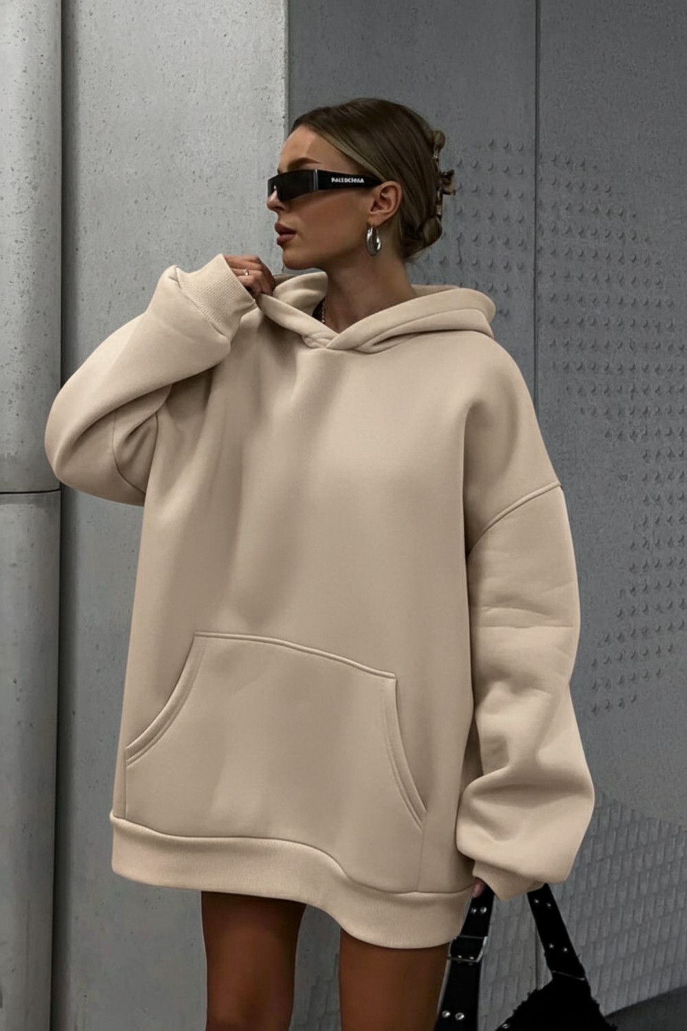 Guaraz Gri Yumuşacık Kumaşlı Oversize Fit Ici Polarlı Basic Kapüşonlu Sweatshirt Hoodie