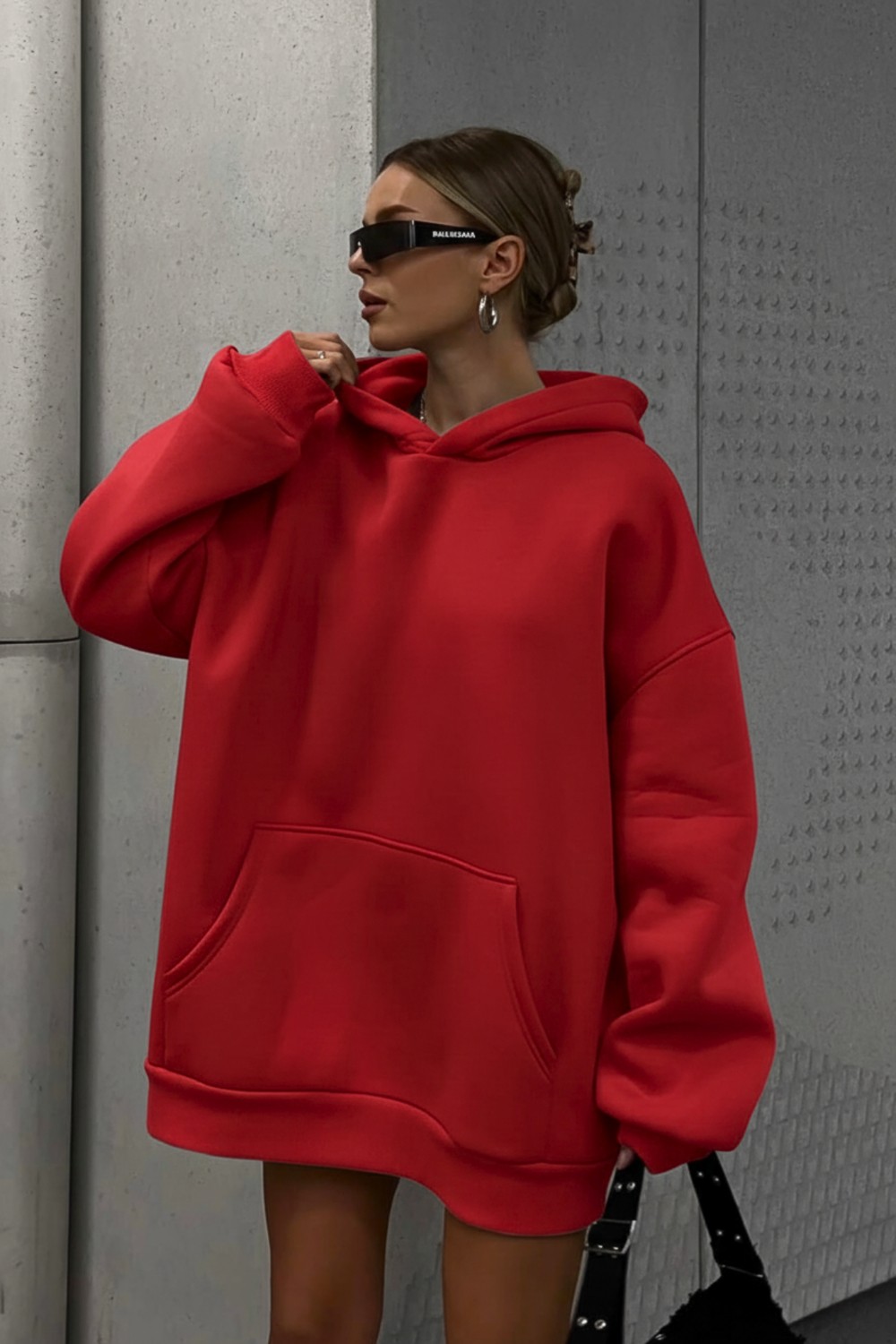 Guaraz Gri Yumuşacık Kumaşlı Oversize Fit Ici Polarlı Basic Kapüşonlu Sweatshirt Hoodie