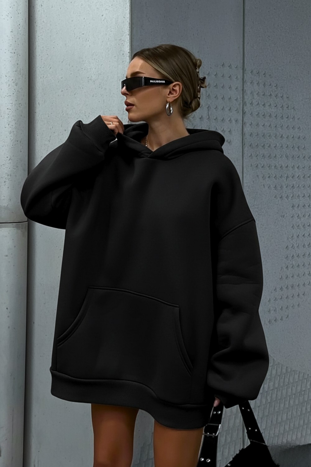 Guaraz Gri Yumuşacık Kumaşlı Oversize Fit Ici Polarlı Basic Kapüşonlu Sweatshirt Hoodie görsel 2