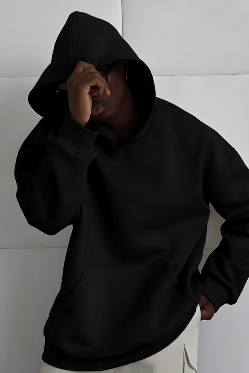 Guaraz Gri Yumuşacık Kumaşlı Oversize Fit Ici Polarlı Basic Kapüşonlu Sweatshirt Hoodie görsel 3
