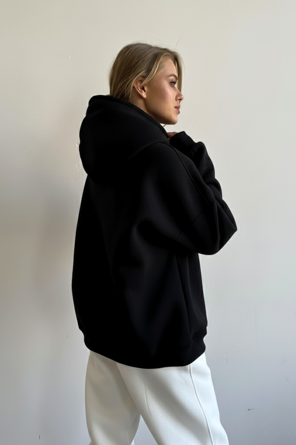 Guaraz Gri Yumuşacık Kumaşlı Oversize Fit Ici Polarlı Basic Kapüşonlu Sweatshirt Hoodie görsel 6