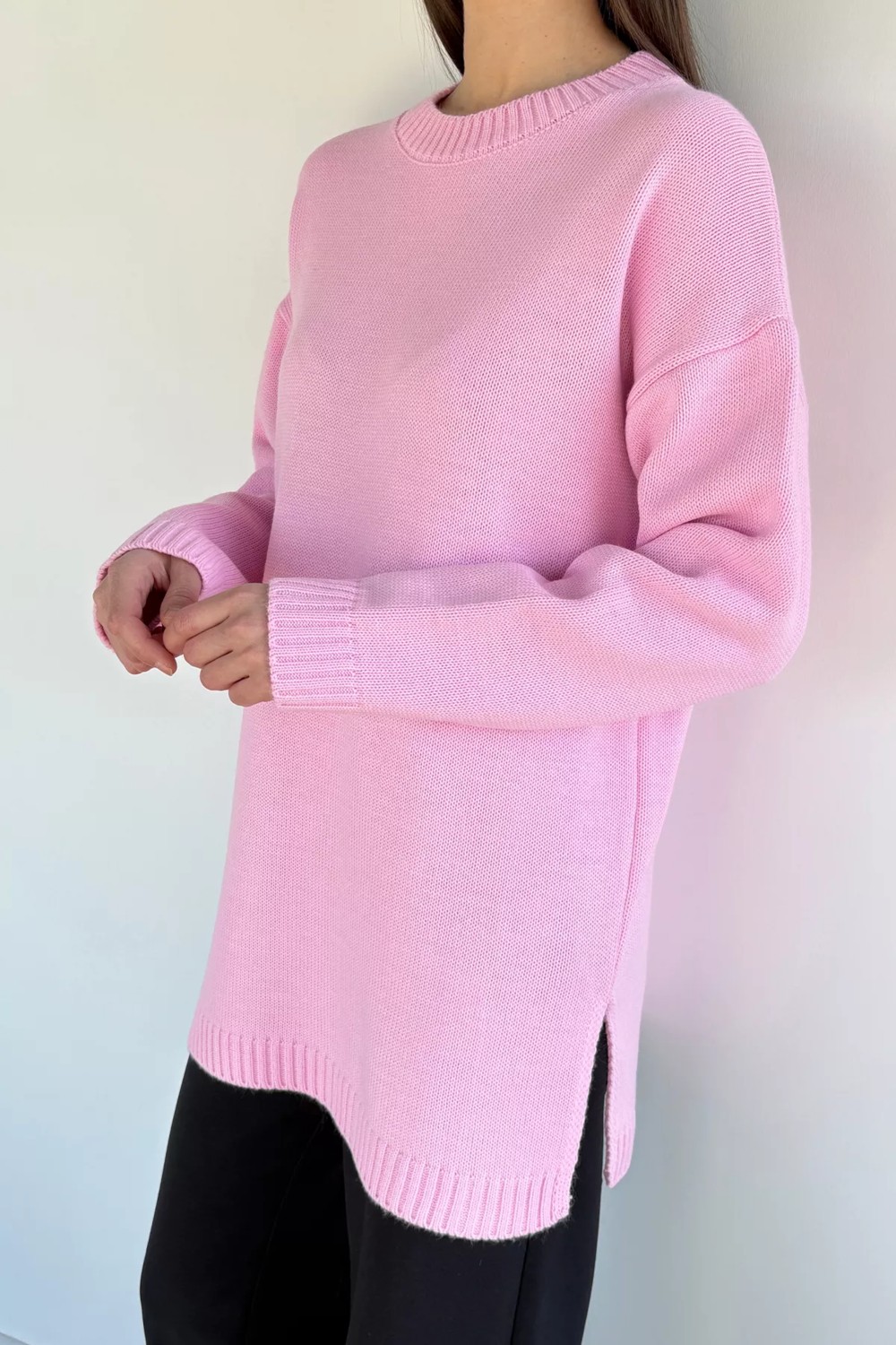 Gülseli Kadın Bisiklet Yaka Yırtmaçlı Triko Tunik P-00020086