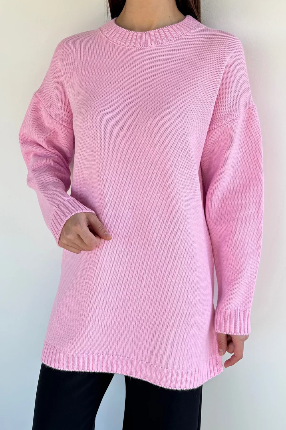 Gülseli Kadın Bisiklet Yaka Yırtmaçlı Triko Tunik P-00020086 görsel 2