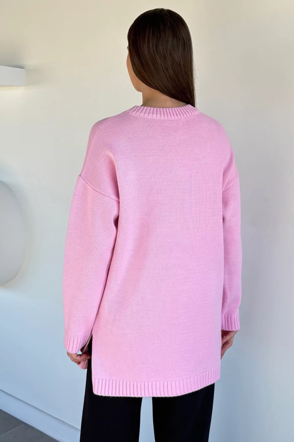 Gülseli Kadın Bisiklet Yaka Yırtmaçlı Triko Tunik P-00020086 görsel 4