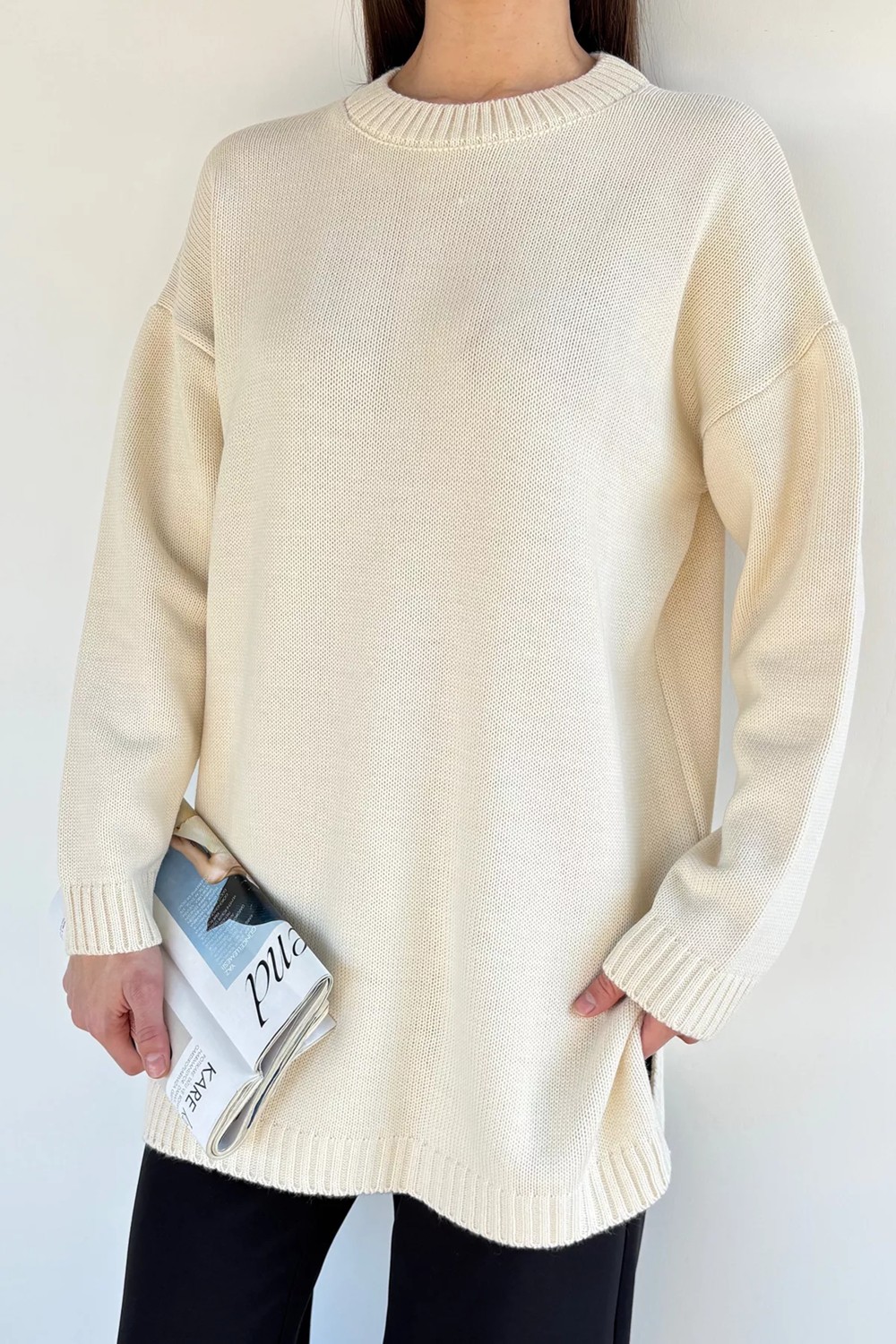 Gülseli Kadın Bisiklet Yaka Yırtmaçlı Triko Tunik P-00020086 görsel 5