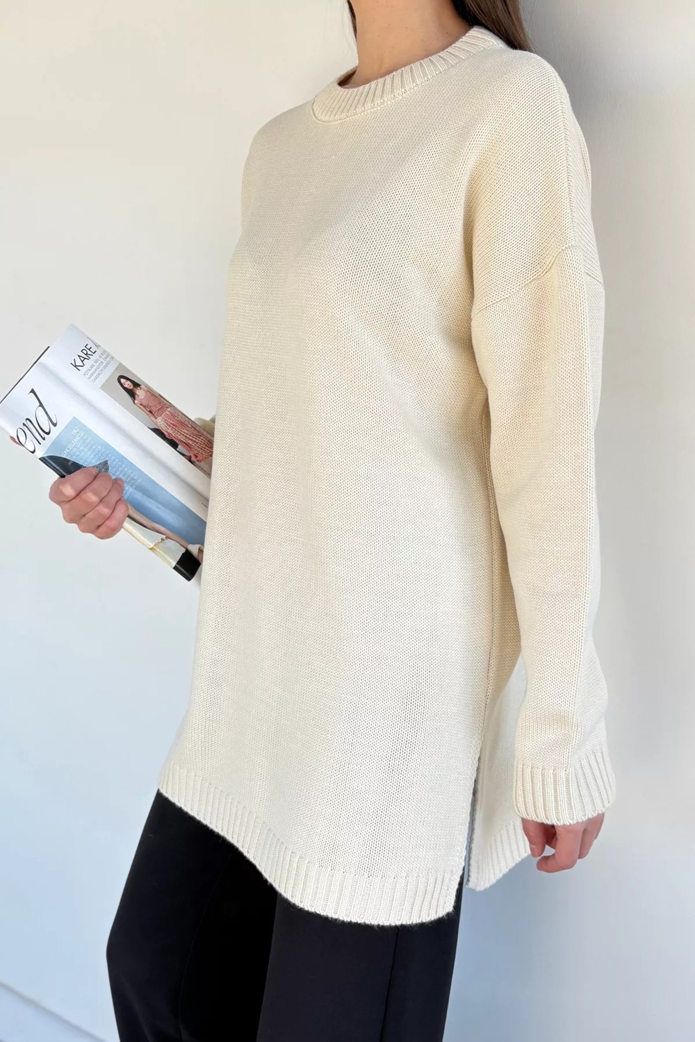 Gülseli Kadın Bisiklet Yaka Yırtmaçlı Triko Tunik P-00020086 görsel 7
