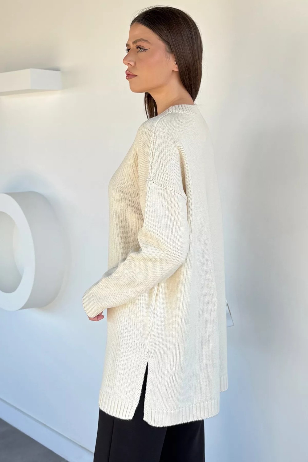 Gülseli Kadın Bisiklet Yaka Yırtmaçlı Triko Tunik P-00020086 görsel 8