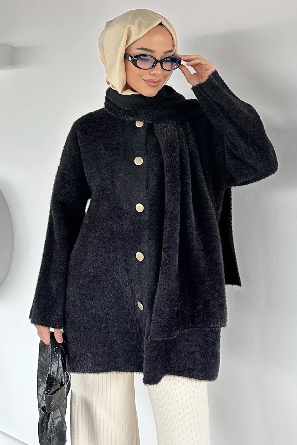 Julude Gülseli Atkılı Tesettür Triko Hırka P-00020158 görsel 2