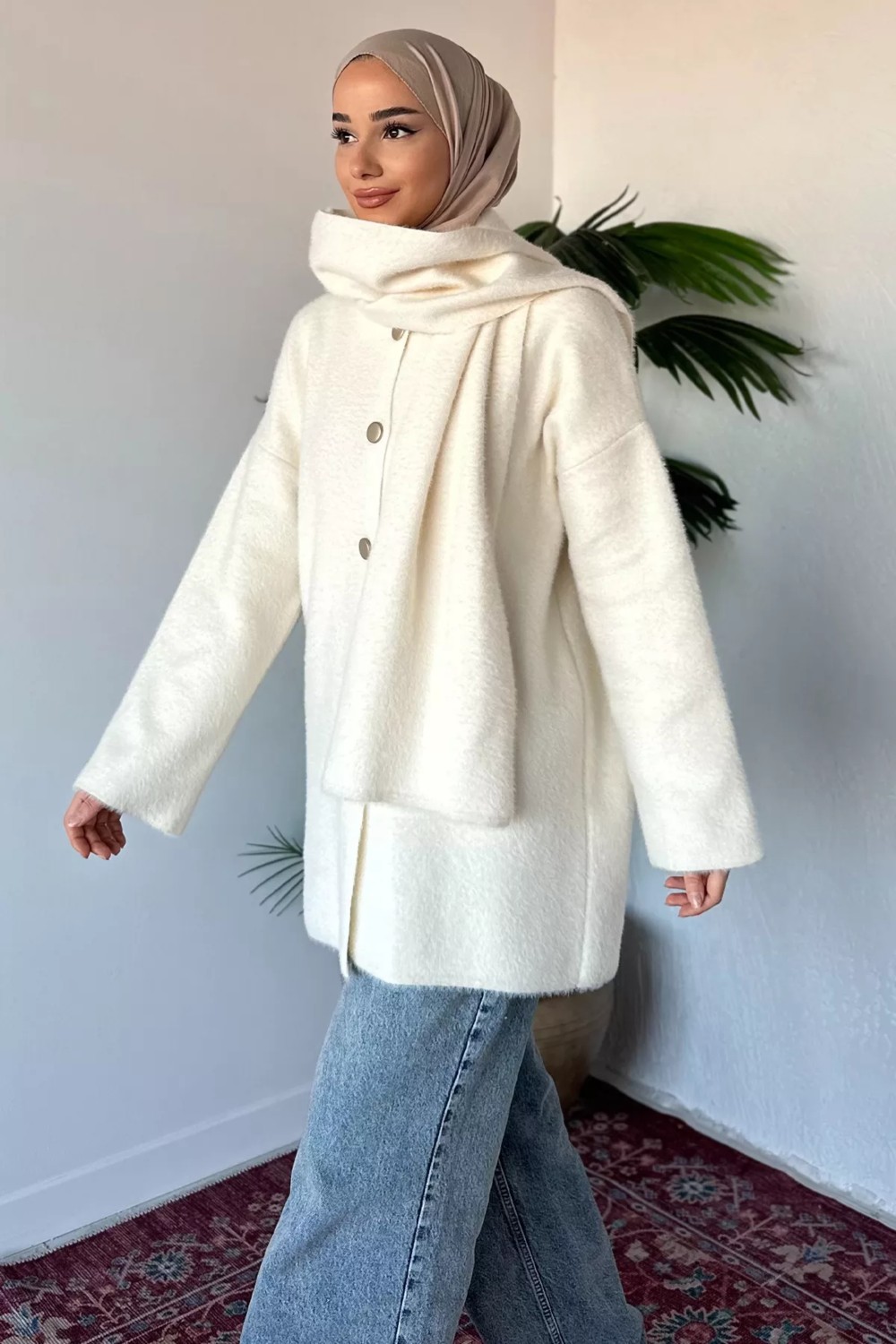 Julude Gülseli Atkılı Tesettür Triko Hırka P-00020158 görsel 6