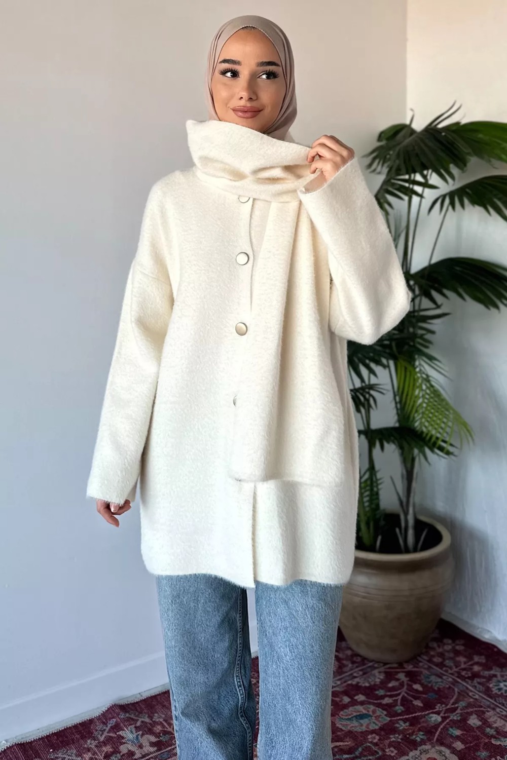 Julude Gülseli Atkılı Tesettür Triko Hırka P-00020158 görsel 7