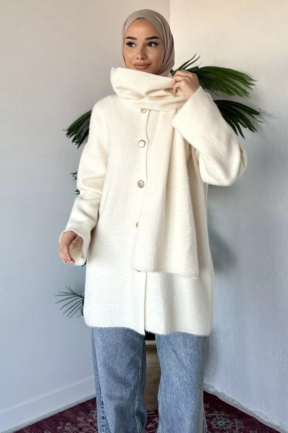 Julude Gülseli Atkılı Tesettür Triko Hırka P-00020158 görsel 8