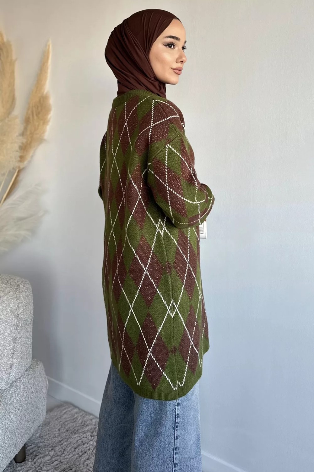 Julude Gülseli Desenli Simli Tesettür Triko Tunik P-00020159 görsel 3