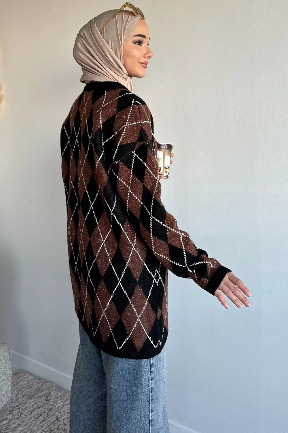 Julude Gülseli Desenli Simli Tesettür Triko Tunik P-00020159 görsel 7