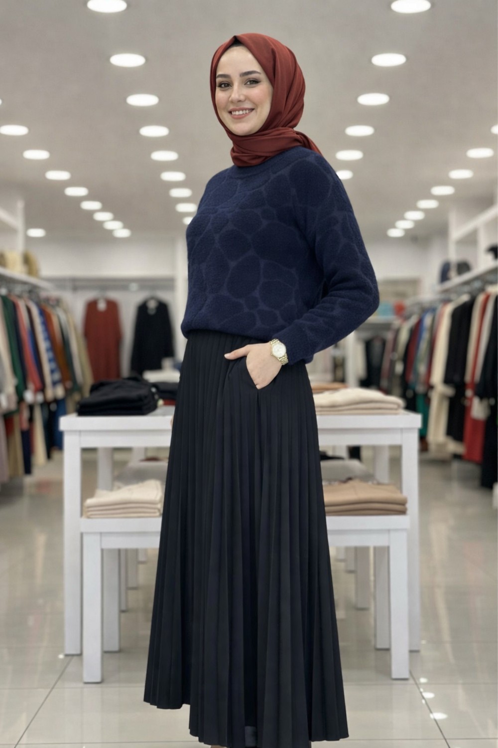 Tesettür Diyarı Cozy Dokulu Tesettür Kazak- Lacivert Standart (36-38-40 Uyumlu) görsel 3