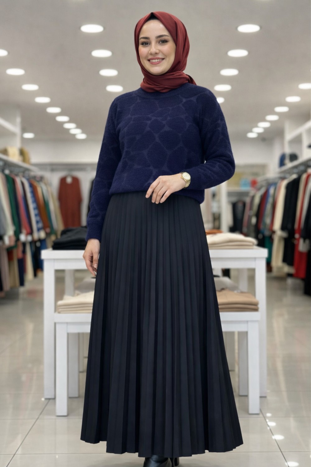 Tesettür Diyarı Cozy Dokulu Tesettür Kazak- Lacivert Standart (36-38-40 Uyumlu) görsel 4