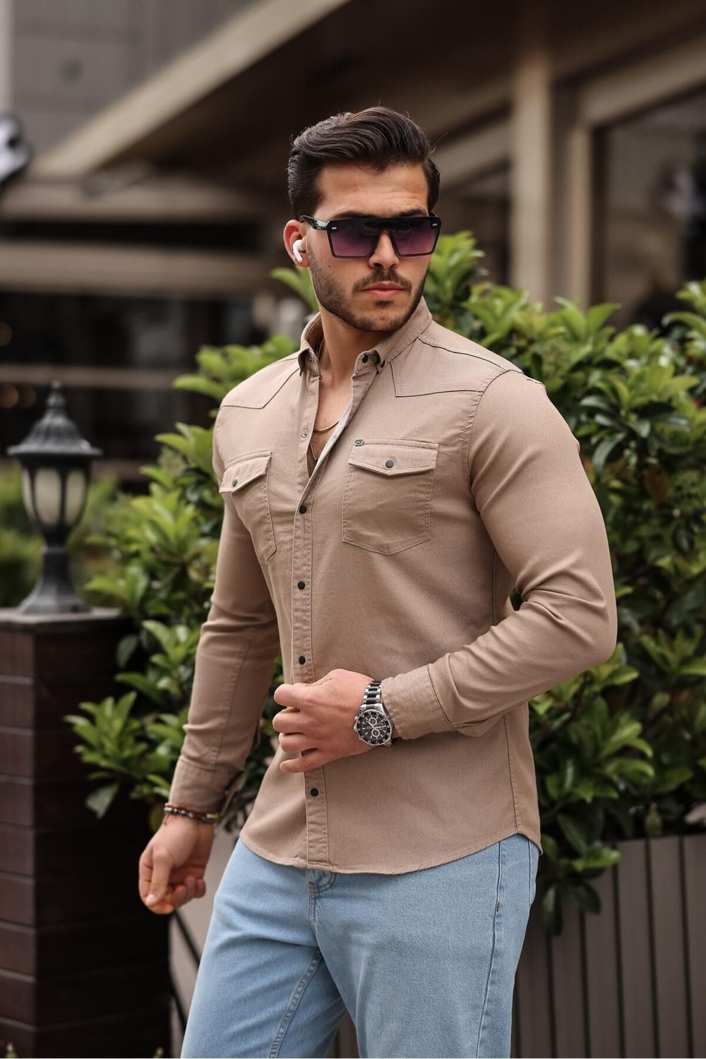Comstar Slim Fit Çıtçıtlı Çift Cep Kot Gömlek görsel 2