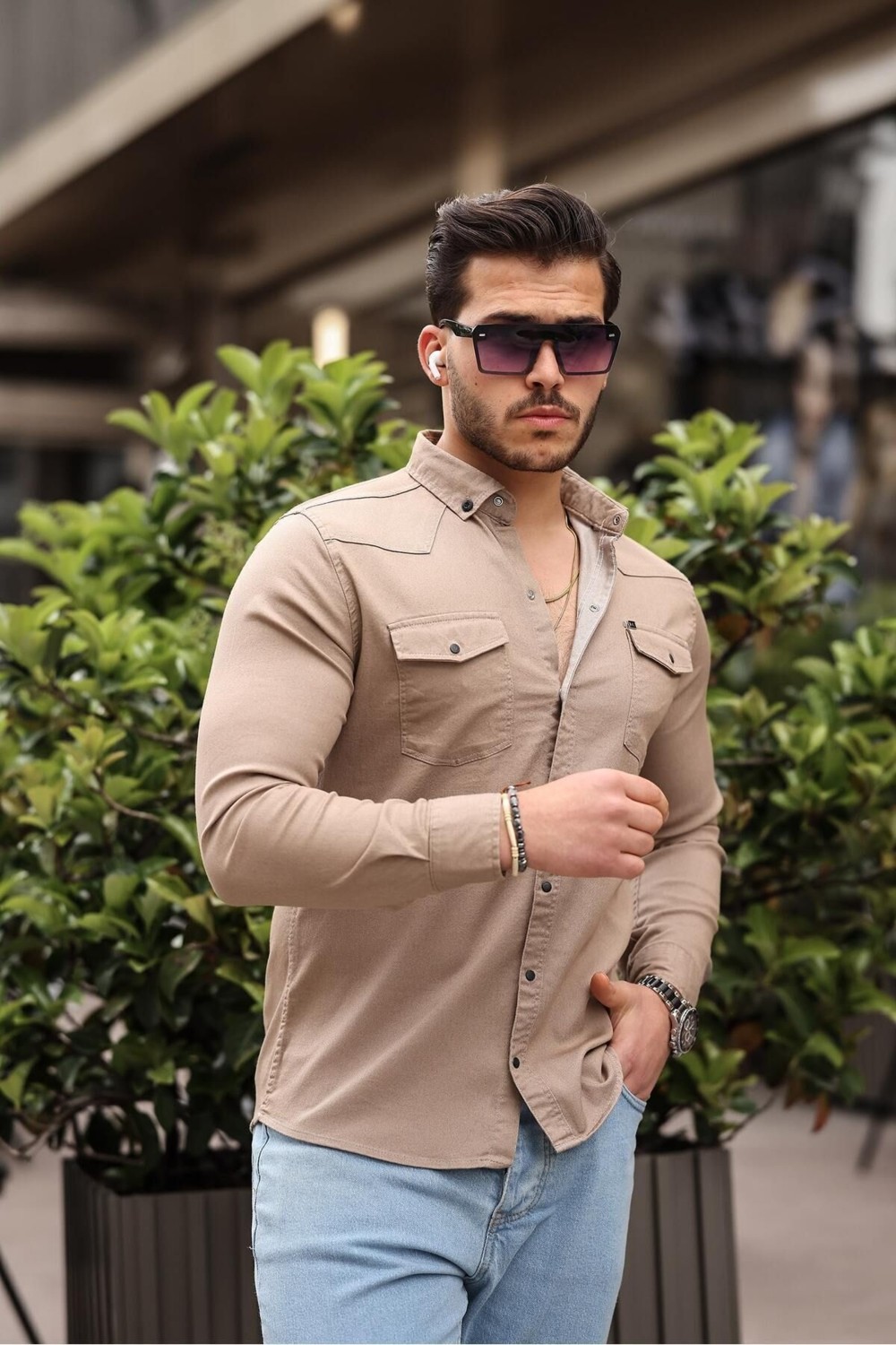 Comstar Slim Fit Çıtçıtlı Çift Cep Kot Gömlek görsel 3