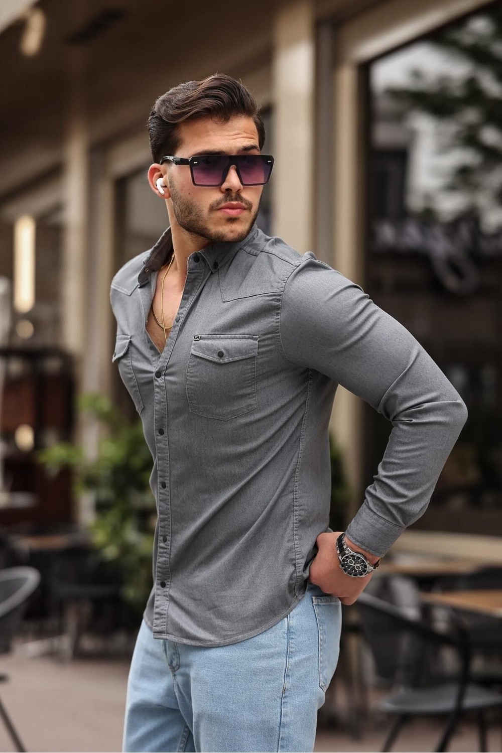 Comstar Slim Fit Çıtçıtlı Çift Cep Kot Gömlek