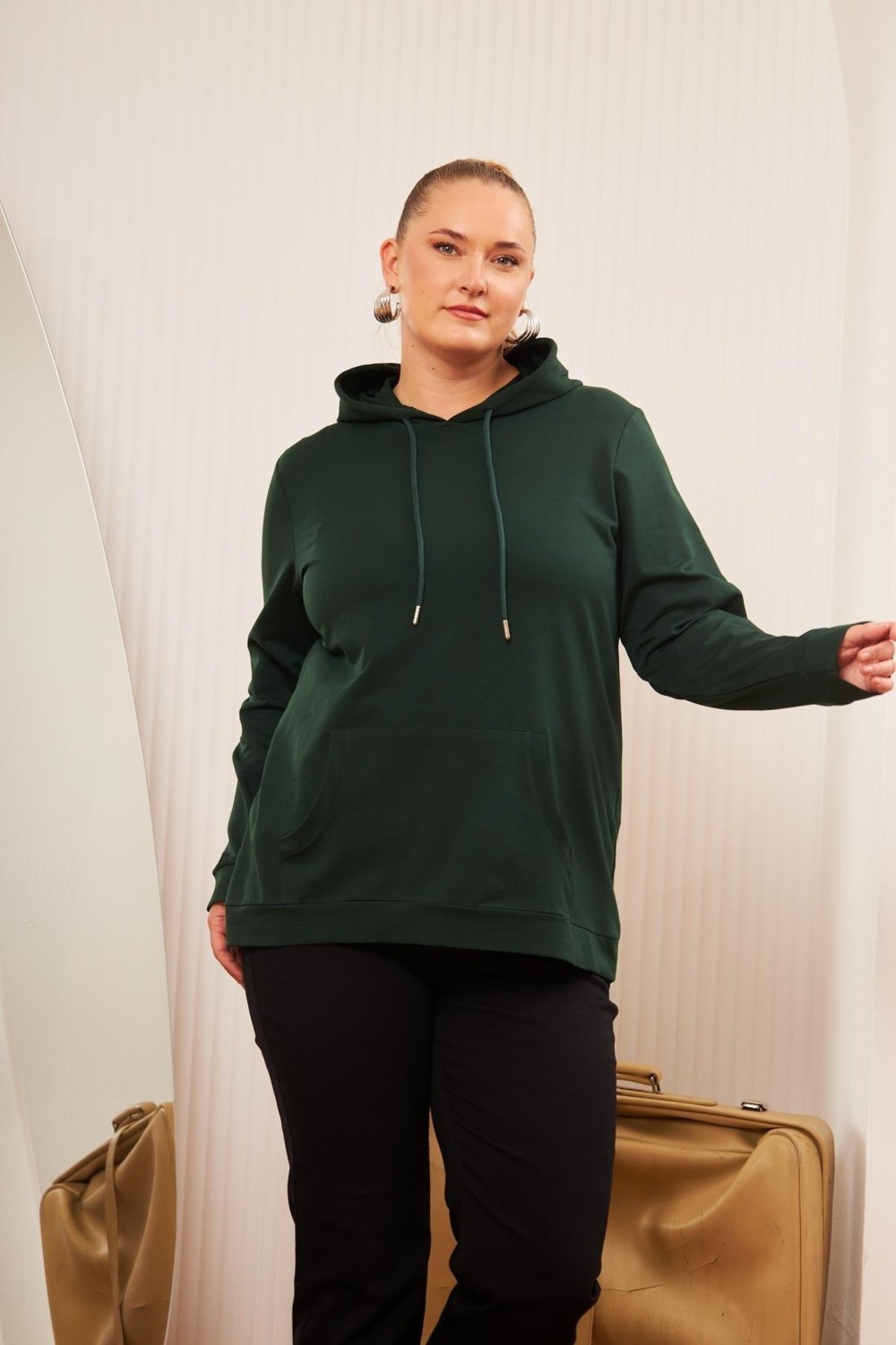 Rmg Kapşonlu Büyük Beden Sweatshirt Zümrüt1