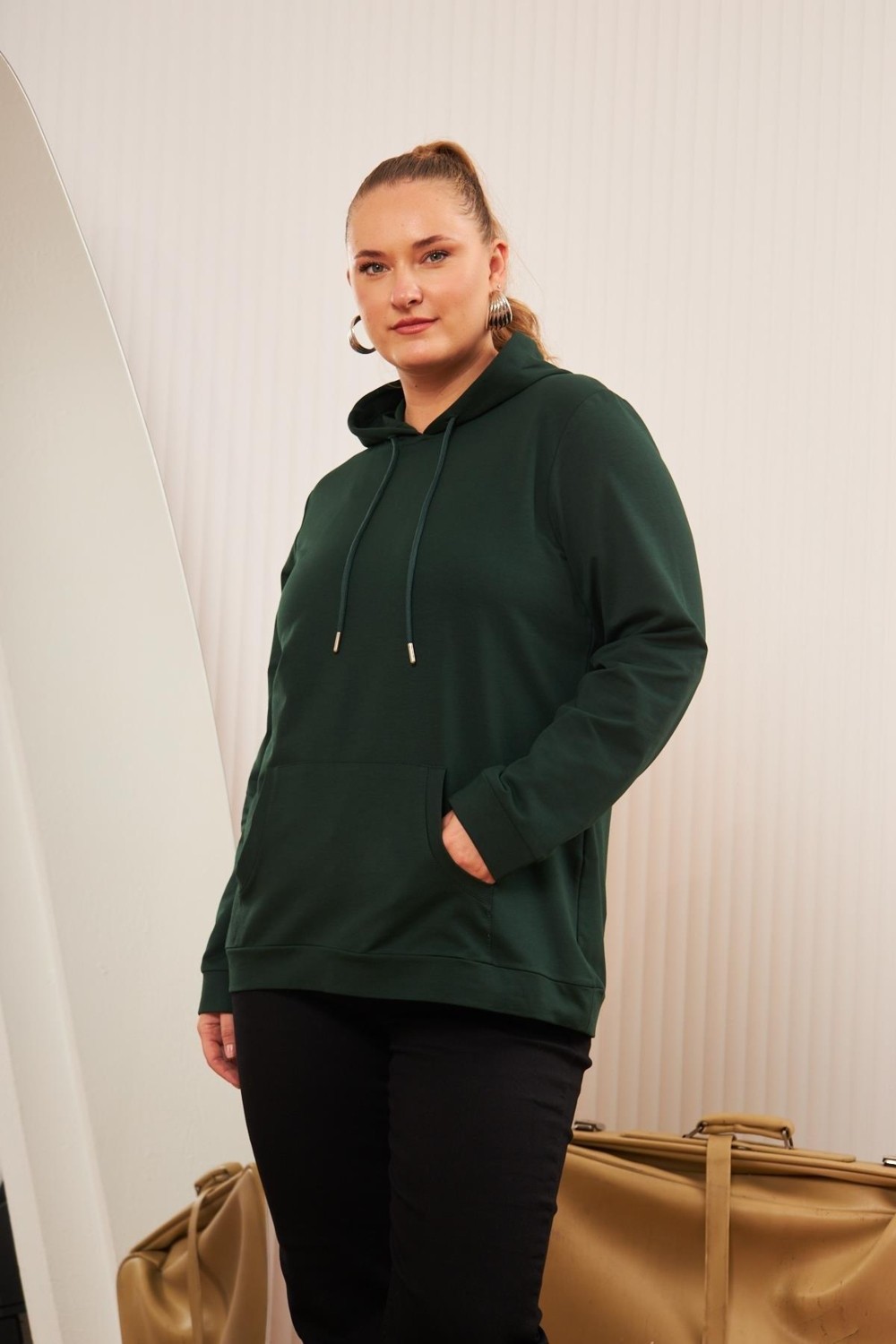 Rmg Kapşonlu Büyük Beden Sweatshirt Zümrüt1 görsel 2