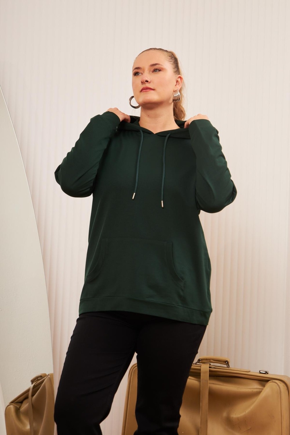 Rmg Kapşonlu Büyük Beden Sweatshirt Zümrüt1 görsel 3