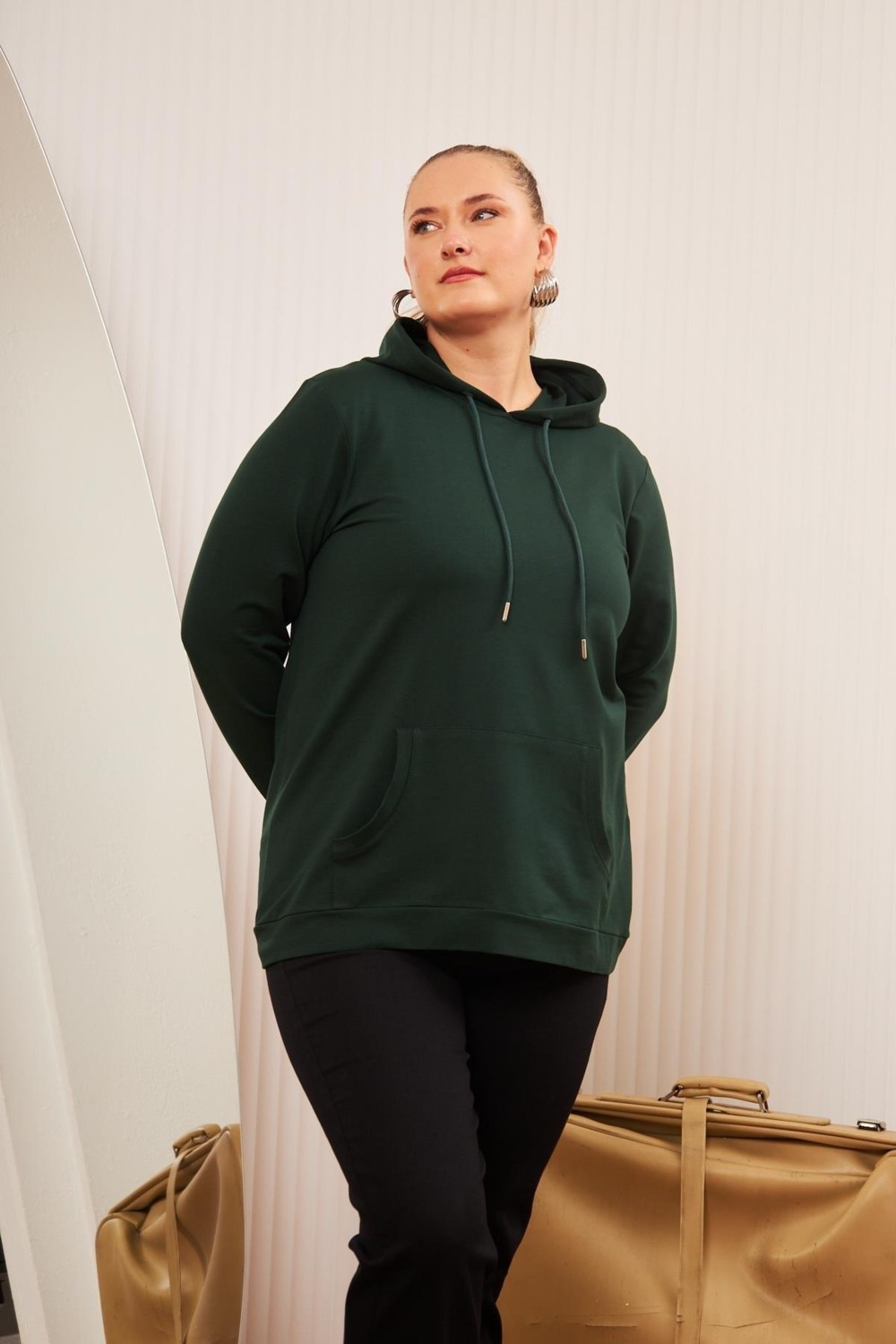 Rmg Kapşonlu Büyük Beden Sweatshirt Zümrüt1 görsel 4
