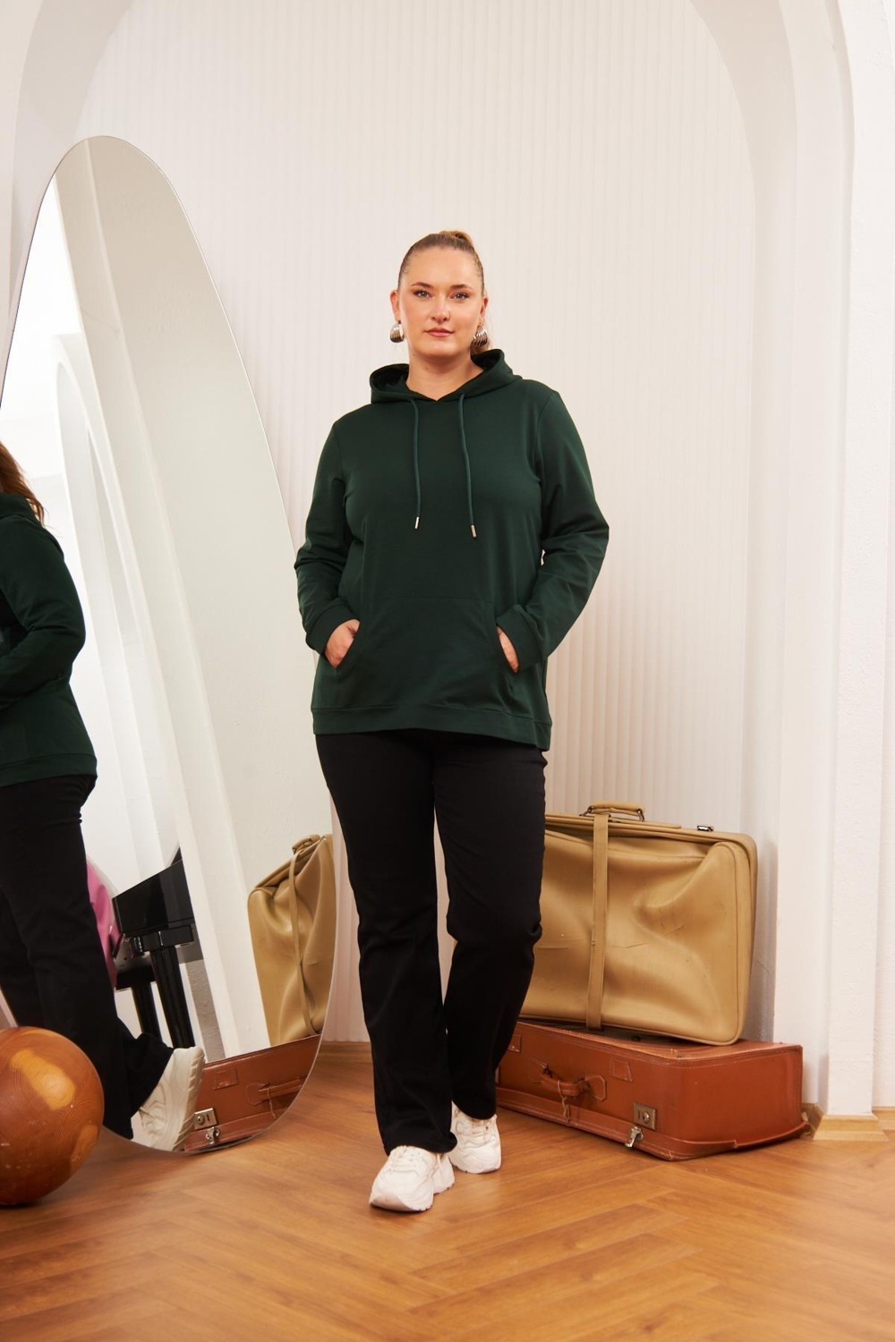 Rmg Kapşonlu Büyük Beden Sweatshirt Zümrüt1 görsel 6